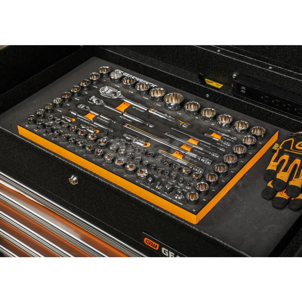 83 Pc, 1/4", 3/8" & 1/2" Drive, 90-Tooth, SAE & Metric Mechanics Tool Set with Foam Storage Tray
