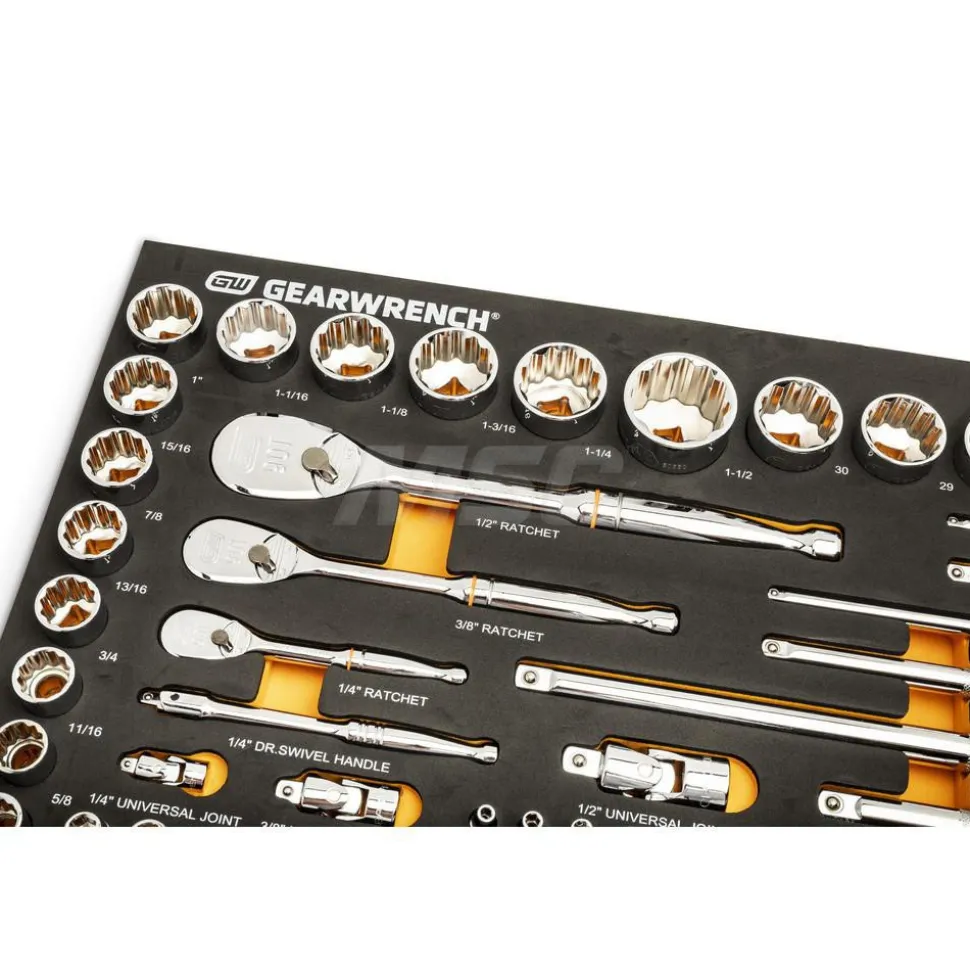 83 Pc, 1/4", 3/8" & 1/2" Drive, 90-Tooth, SAE & Metric Mechanics Tool Set with Foam Storage Tray