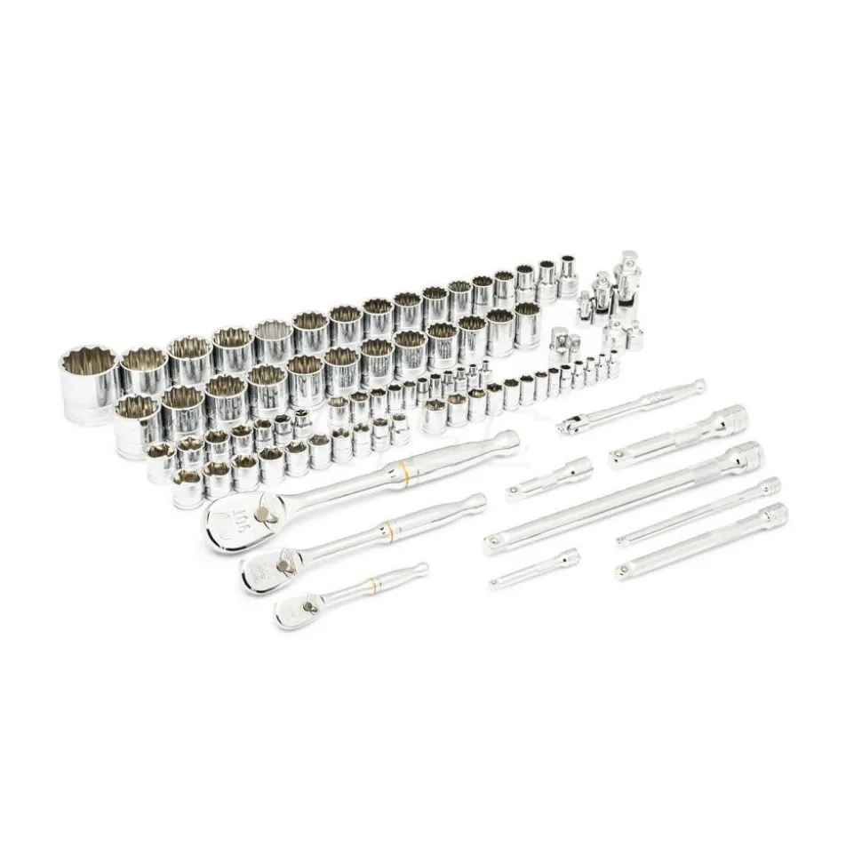 83 Pc, 1/4", 3/8" & 1/2" Drive, 90-Tooth, SAE & Metric Mechanics Tool Set with Foam Storage Tray