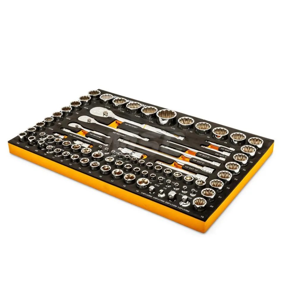 83 Pc, 1/4", 3/8" & 1/2" Drive, 90-Tooth, SAE & Metric Mechanics Tool Set with Foam Storage Tray