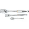 3 Pc. 1/4", 3/8" & 1/2" Drive 90-Tooth Teardrop Ratchet Set