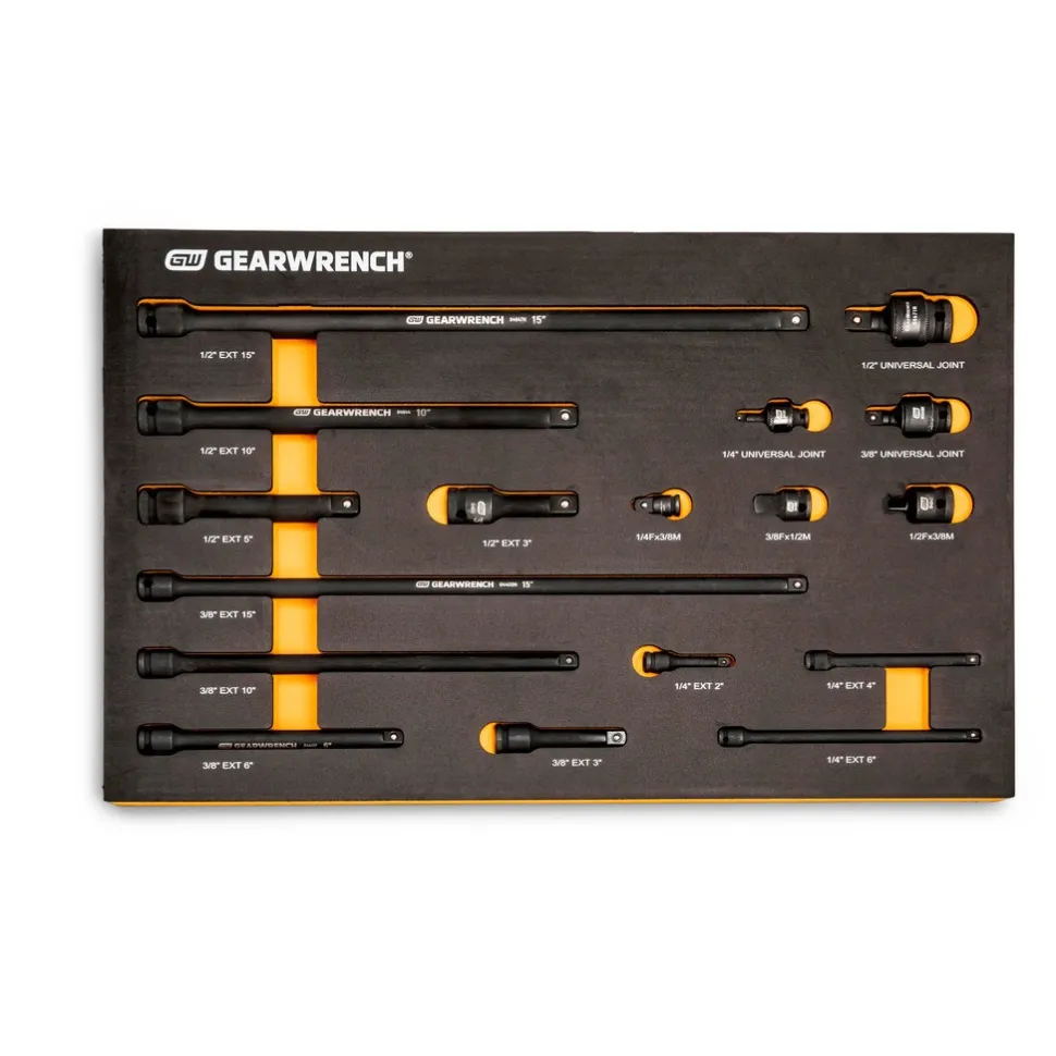 17 Pc, 1/4", 3/8" & 1/2" Impact Drive Tool Accessories Set with Foam Storage Tray