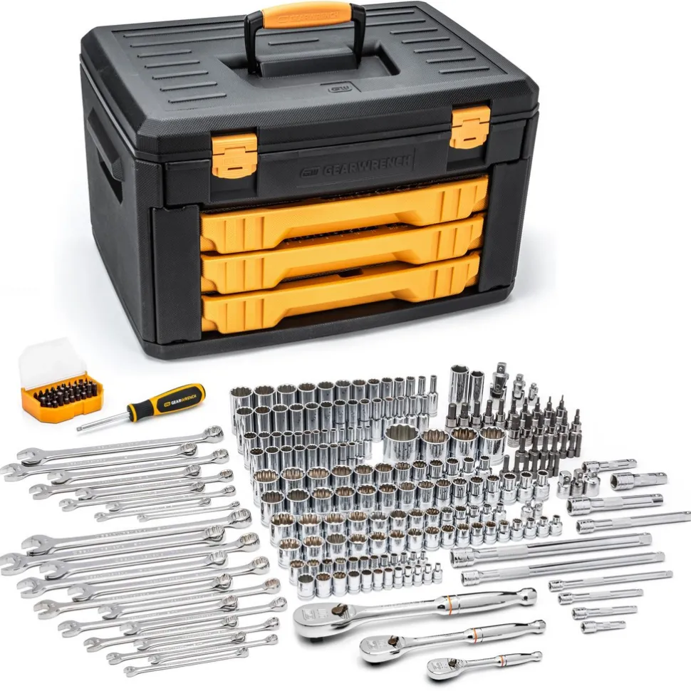 243 Pc, 12-Point, Mechanics Tool Set in 3 Drawer Storage Box