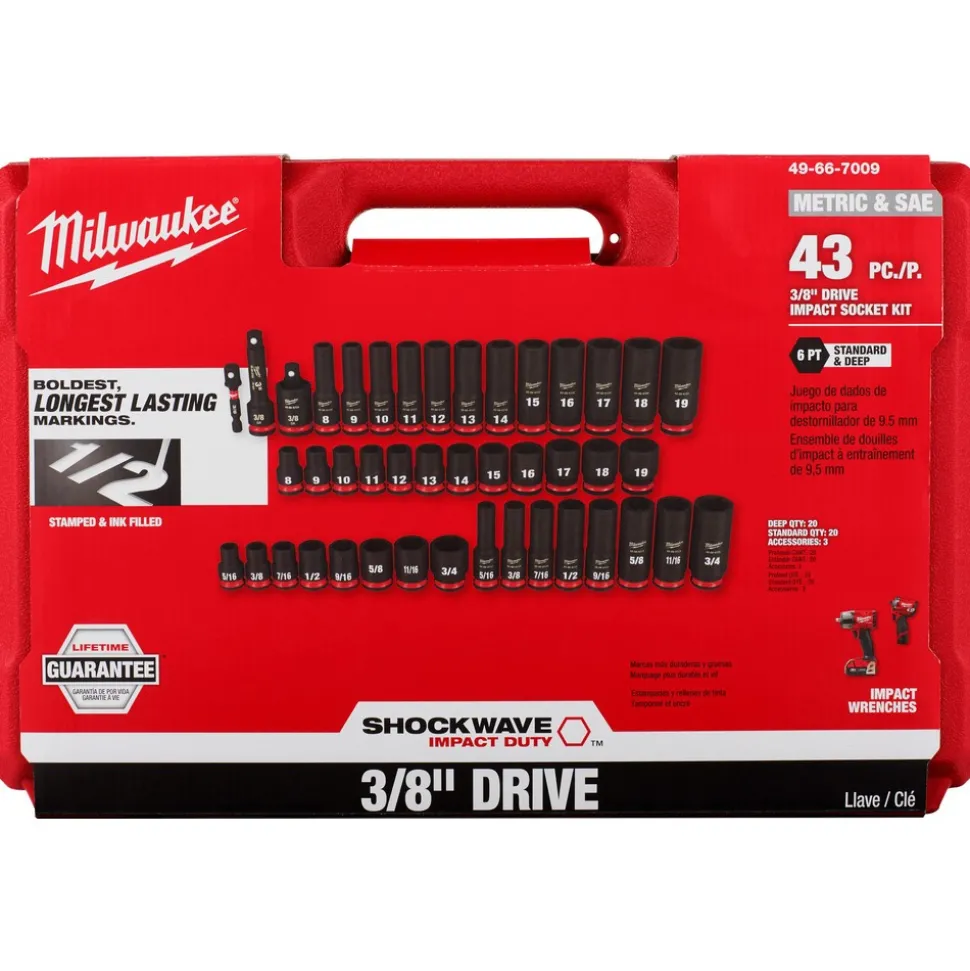 43 Pc. SHOCKWAVE™ Impact Duty 3/8" Drive SAE & Metric Deep 6 Point Socket Set