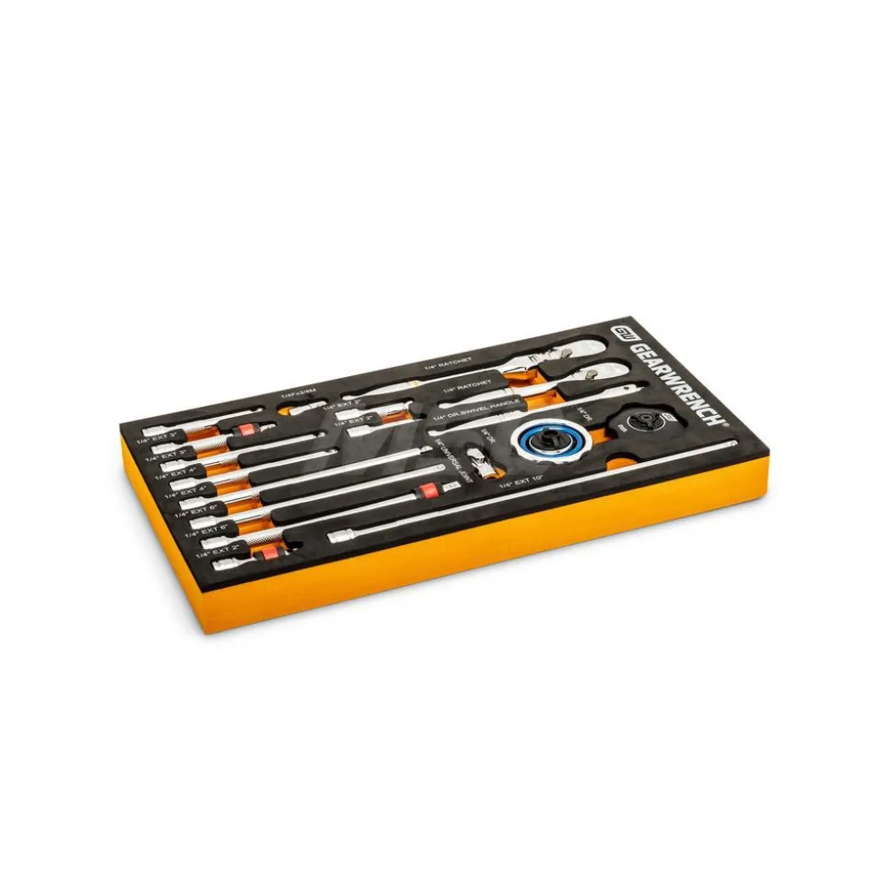 18 Pc, 1/4" 90-Tooth, Ratchet & Drive Tool Set with Foam Storage Tray