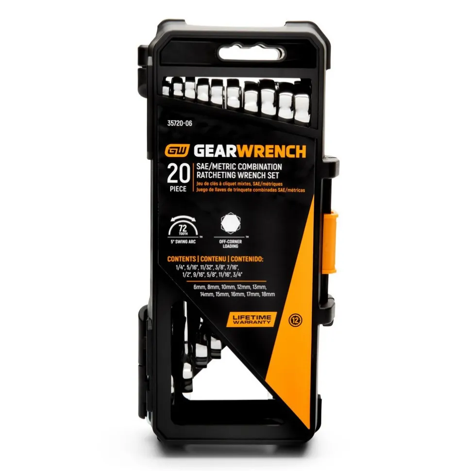 20 Pc 72-Tooth SAE & Metric Ratcheting Combination Wrench Set