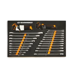 44 Pc 90T SAE & Metric Combination Ratcheting Wrench & Long Arm Hex Key Set - 86528