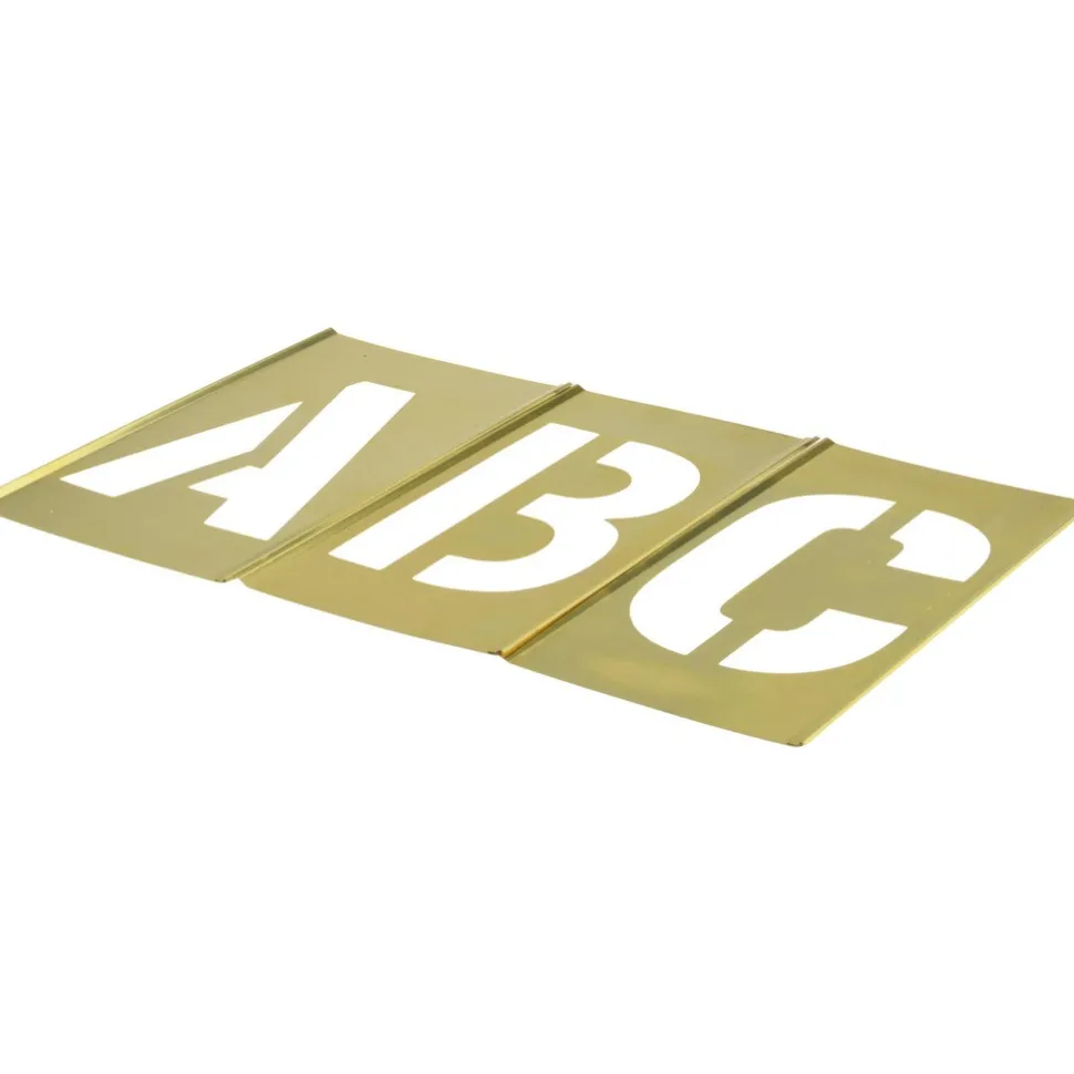 33 Piece, 4 Inch Character Size, Brass Stencil, A - Z Letters, 1-Beginner, 1-Period Ender, 1-Comma, 1-Dash, 1-Period, 1-Ampersand, 1-Apostrophe