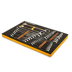 28 Piece 72-Tooth 12 Point Metric Standard & Stubby Combination Ratcheting Wrench Set with Foam Storage Tray