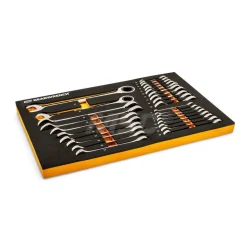 28 Piece 72-Tooth 12 Point Metric Standard & Stubby Combination Ratcheting Wrench Set with Foam Storage Tray