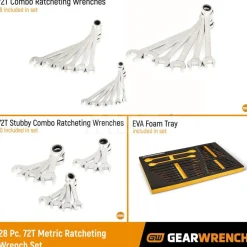 28 Piece 72-Tooth 12 Point Metric Standard & Stubby Combination Ratcheting Wrench Set with Foam Storage Tray