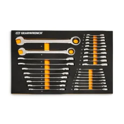 28 Piece 72-Tooth 12 Point Metric Standard & Stubby Combination Ratcheting Wrench Set with Foam Storage Tray