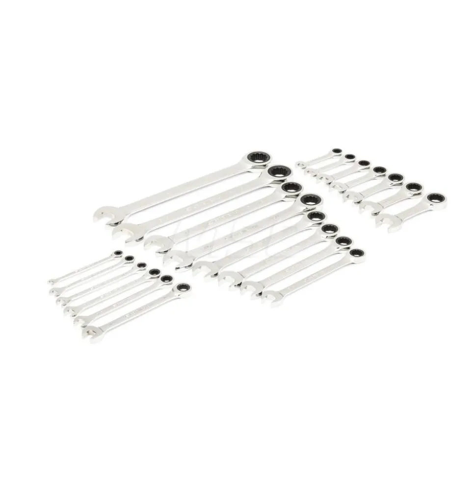 21 Piece 72-Tooth 12 Point SAE Standard & Stubby Combination Ratcheting Wrench Set with Foam Storage Tray