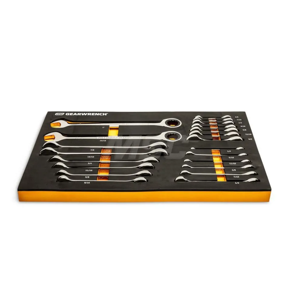 21 Piece 72-Tooth 12 Point SAE Standard & Stubby Combination Ratcheting Wrench Set with Foam Storage Tray