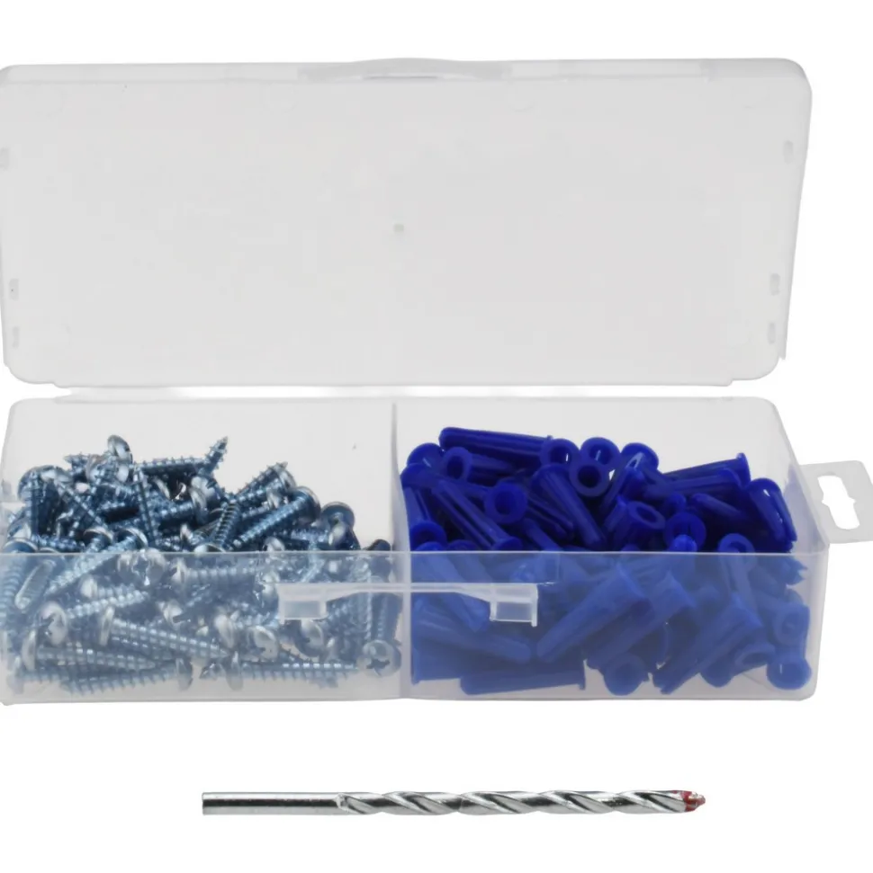200 Piece, #10 to 12 Screw, Plastic & Steel Slotted/Phillips Drive Anchor Assortment