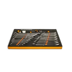 44 Piece 90T SAE/Metric Combination Ratcheting Wrench & Long Arm Hex Key Set with Foam Storage Tray