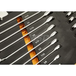 44 Piece 90T SAE/Metric Combination Ratcheting Wrench & Long Arm Hex Key Set with Foam Storage Tray