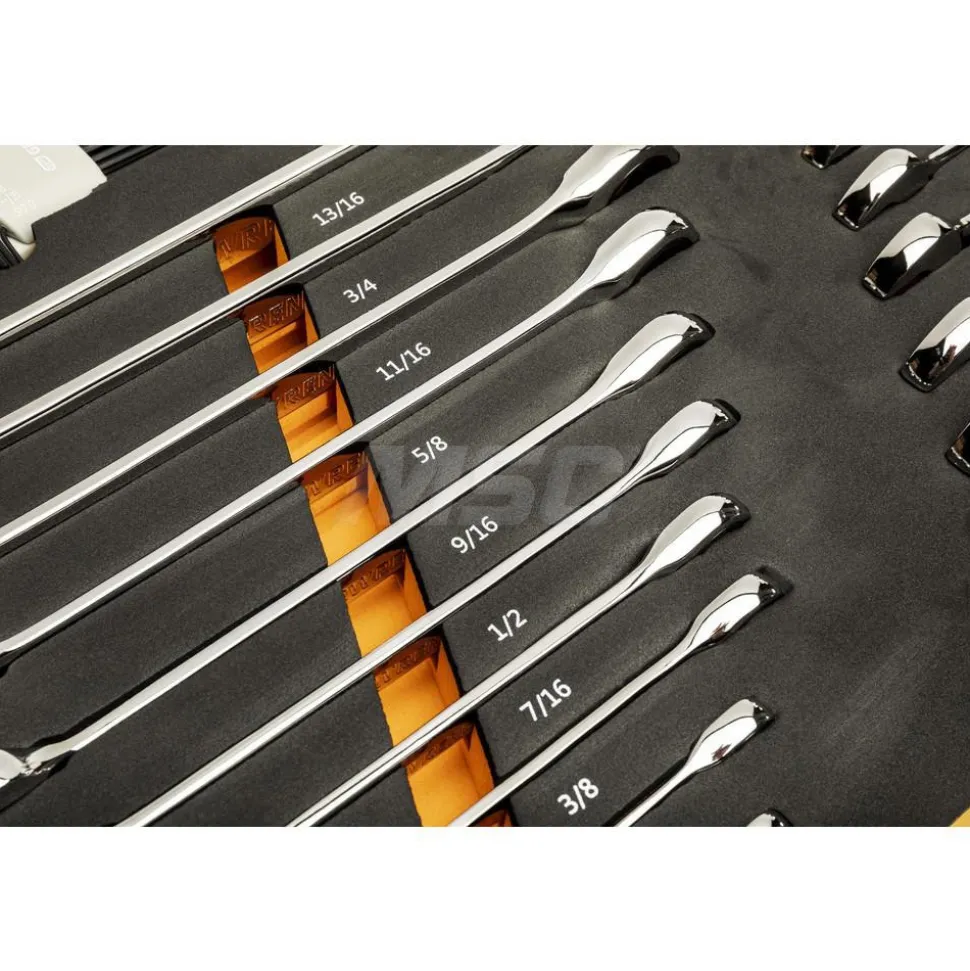 44 Piece 90T SAE/Metric Combination Ratcheting Wrench & Long Arm Hex Key Set with Foam Storage Tray
