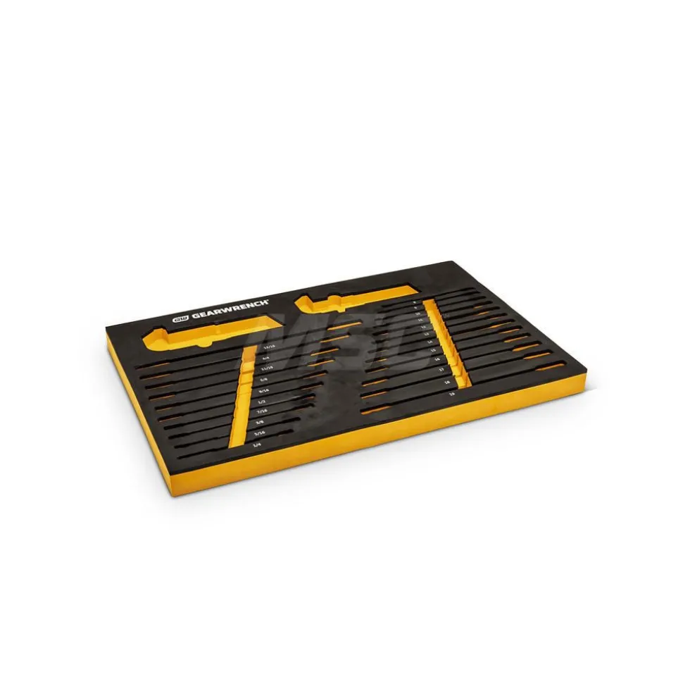 44 Piece 90T SAE/Metric Combination Ratcheting Wrench & Long Arm Hex Key Set with Foam Storage Tray