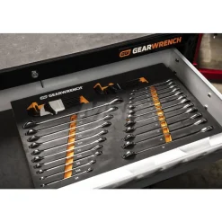 44 Piece 90T SAE/Metric Combination Ratcheting Wrench & Long Arm Hex Key Set with Foam Storage Tray