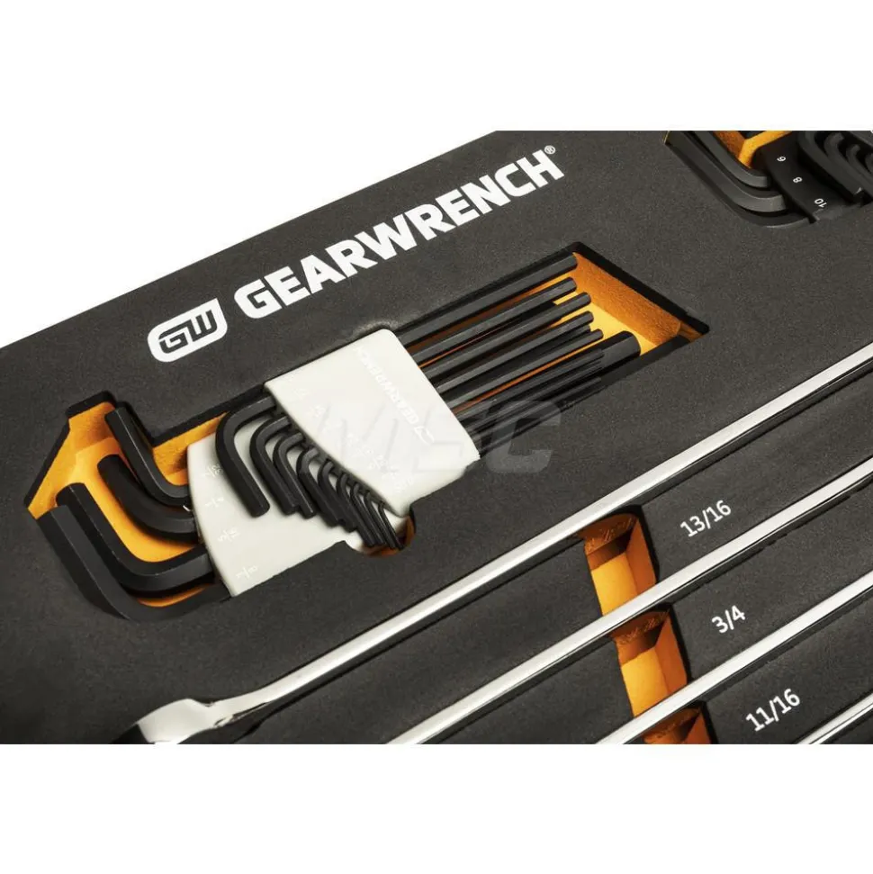 44 Piece 90T SAE/Metric Combination Ratcheting Wrench & Long Arm Hex Key Set with Foam Storage Tray