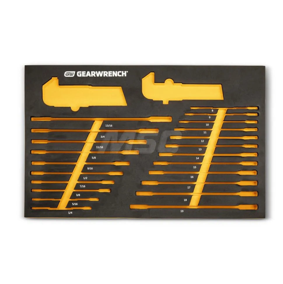 44 Piece 90T SAE/Metric Combination Ratcheting Wrench & Long Arm Hex Key Set with Foam Storage Tray