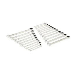 44 Piece 90T SAE/Metric Combination Ratcheting Wrench & Long Arm Hex Key Set with Foam Storage Tray