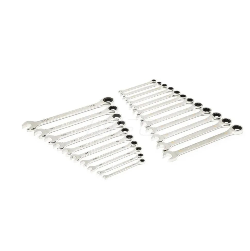 44 Piece 90T SAE/Metric Combination Ratcheting Wrench & Long Arm Hex Key Set with Foam Storage Tray
