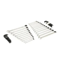 44 Piece 90T SAE/Metric Combination Ratcheting Wrench & Long Arm Hex Key Set with Foam Storage Tray