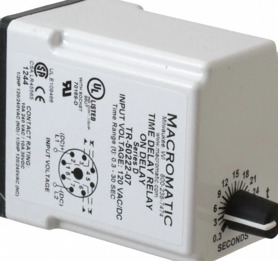 8 Pin, Multiple Range DPDT Time Delay Relay