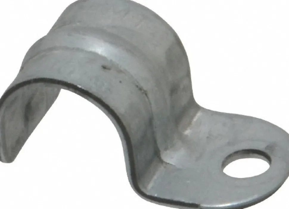 Pipe or Conduit Strap: 1/2" Pipe, 1/2" Tube, Steel, Zinc Finish, 1 Mount Hole, Screw-On