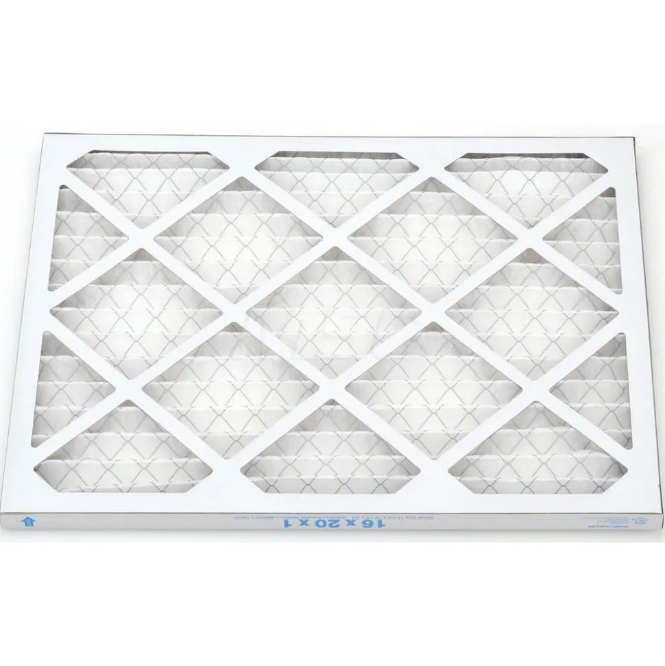 Pleated Air Filter: Wire-Backed Pleated, MERV 8, Synthetic, 35% Efficient, 16" High, 20" Wide, 1" Deep