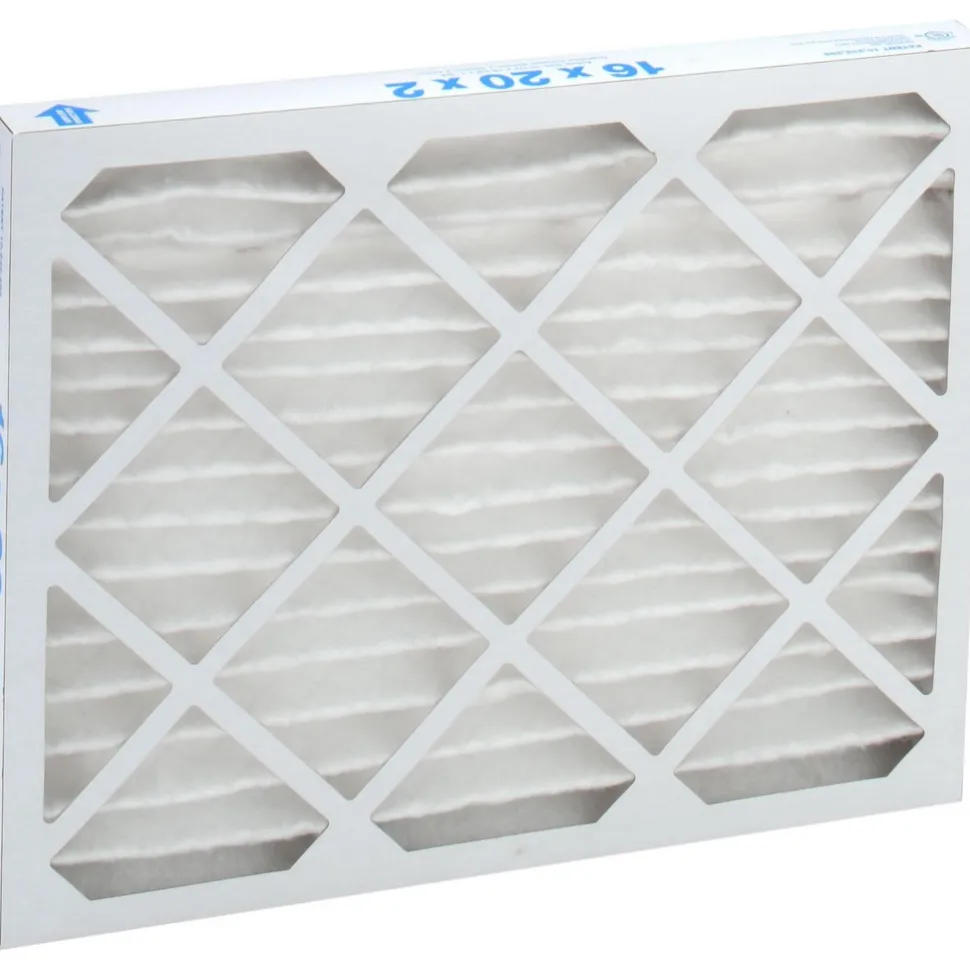 Pleated Air Filter: Wire-Backed Pleated, MERV 8, Synthetic, 35% Efficient, 16" High, 20" Wide, 2" Deep
