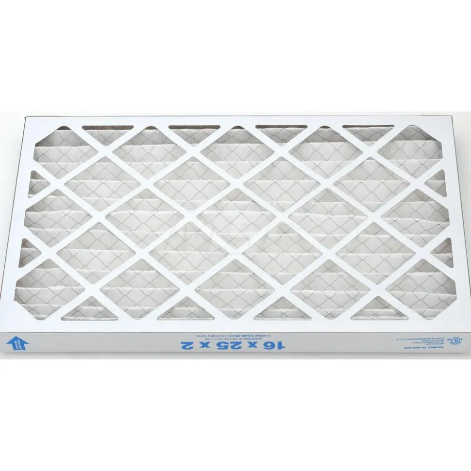 Pleated Air Filter: Wire-Backed Pleated, MERV 8, Synthetic, 35% Efficient, 16" High, 25" Wide, 2" Deep