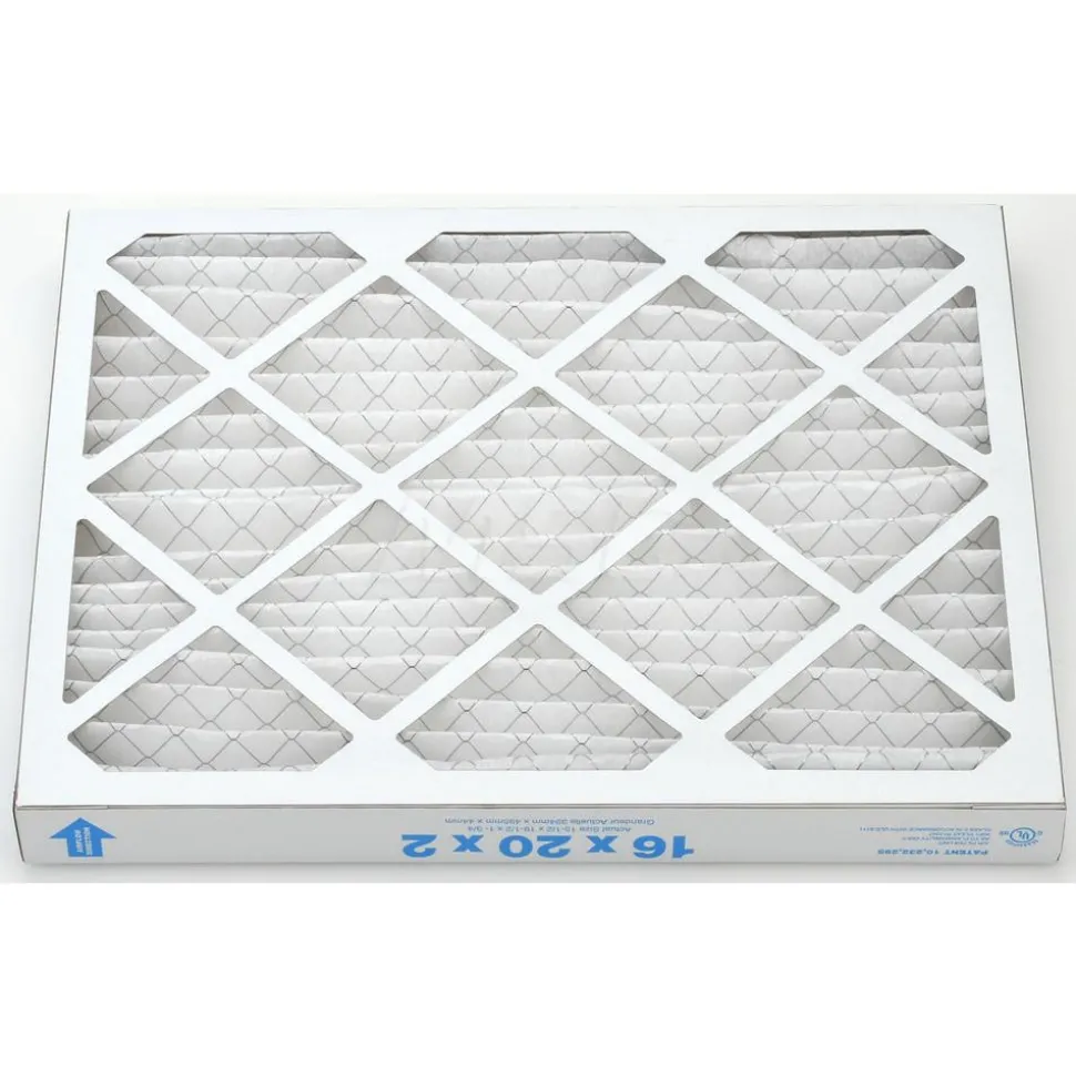 Pleated Air Filter: Wire-Backed Pleated, MERV 10, Synthetic, 55% Efficient, 16" High, 20" Wide, 2" Deep