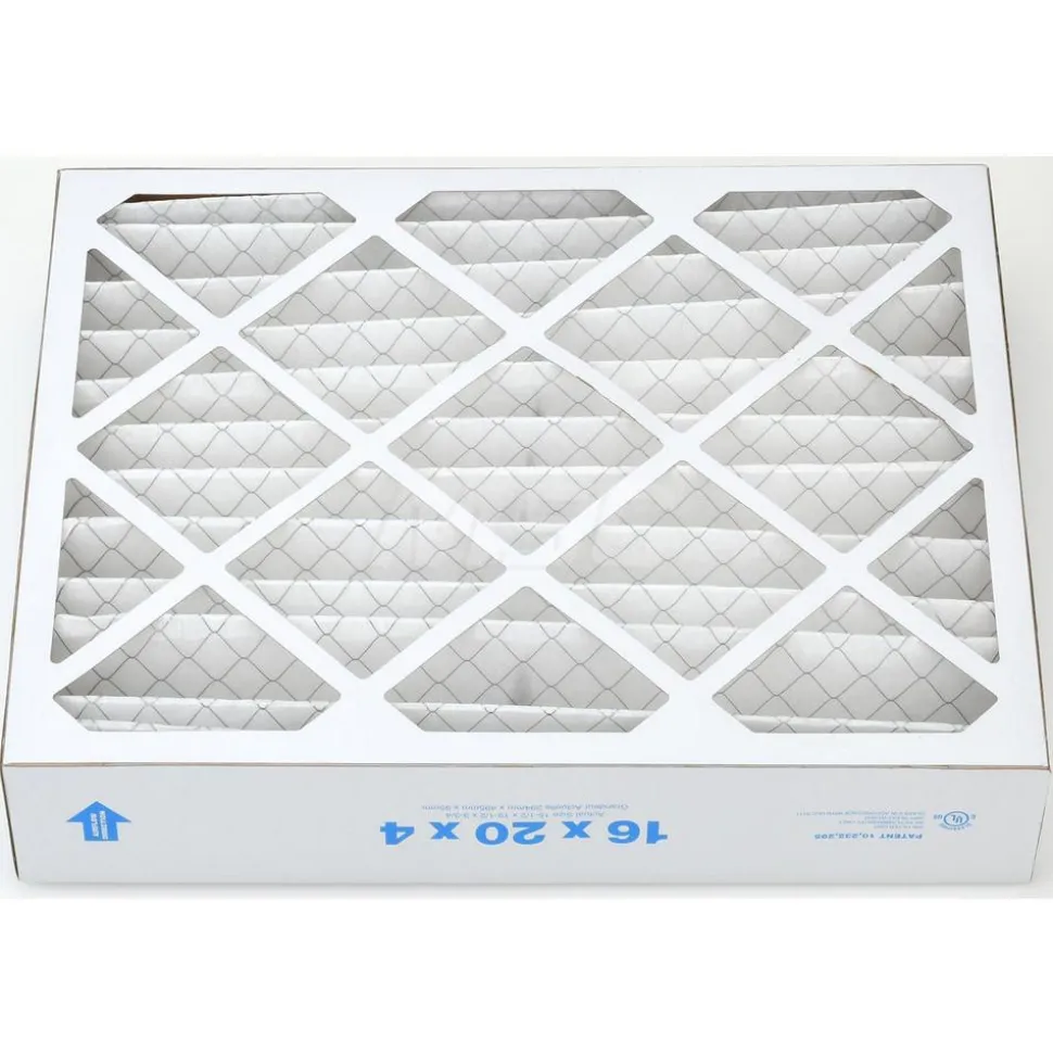 Pleated Air Filter: Wire-Backed Pleated, MERV 8, Synthetic, 35% Efficient, 16" High, 20" Wide, 4" Deep