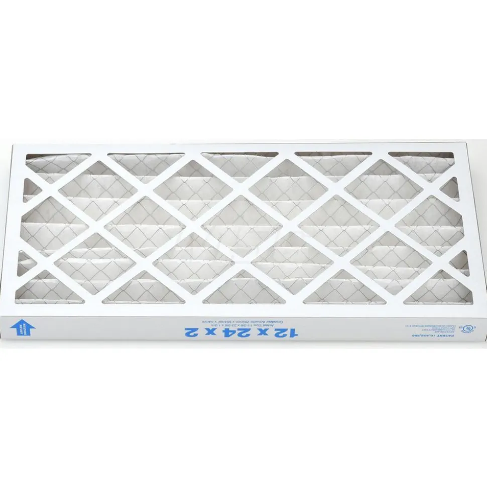 Pleated Air Filter: Wire-Backed Pleated, MERV 8, Synthetic, 35% Efficient, 12" High, 24" Wide, 2" Deep