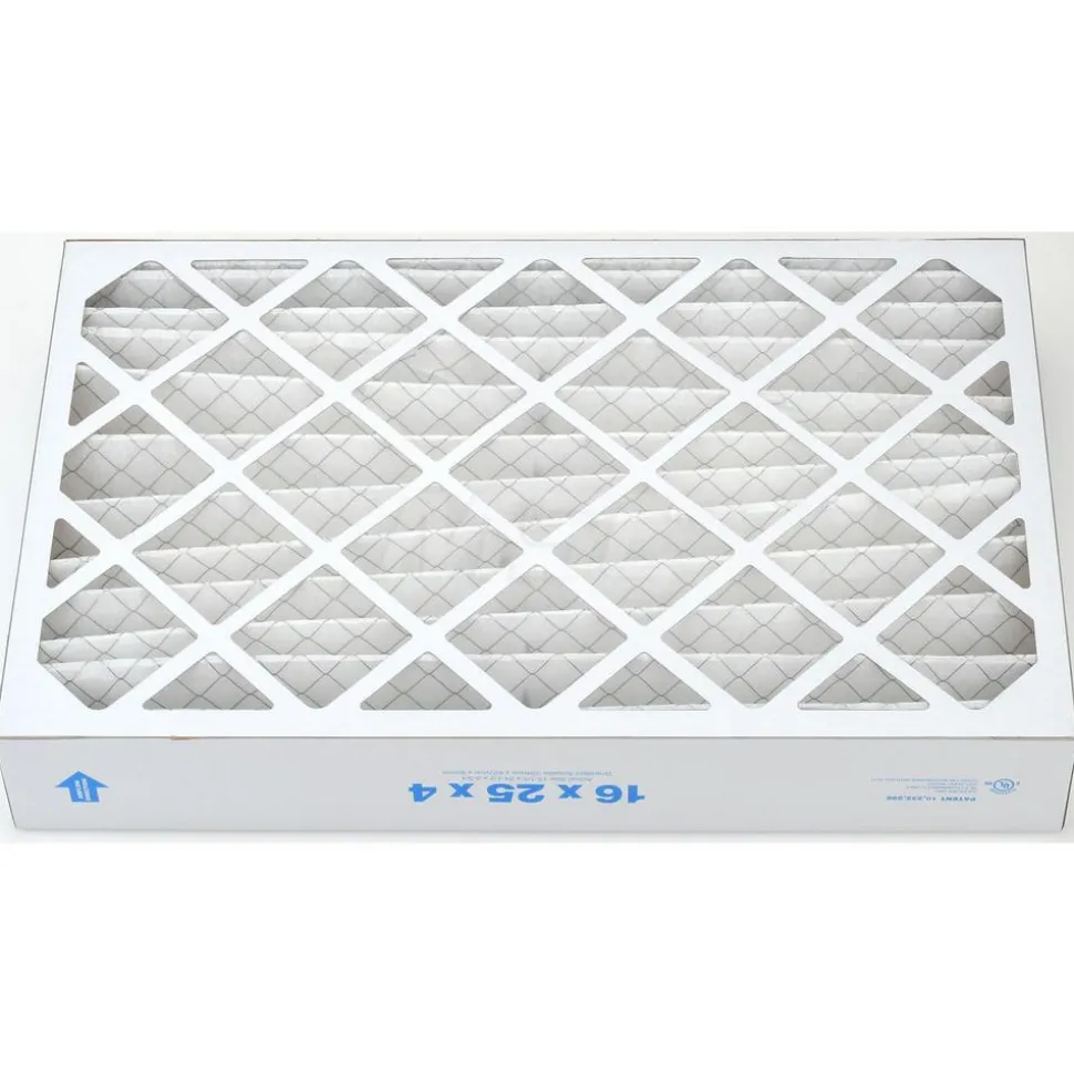 Pleated Air Filter: Wire-Backed Pleated, MERV 8, Synthetic, 35% Efficient, 16" High, 25" Wide, 4" Deep