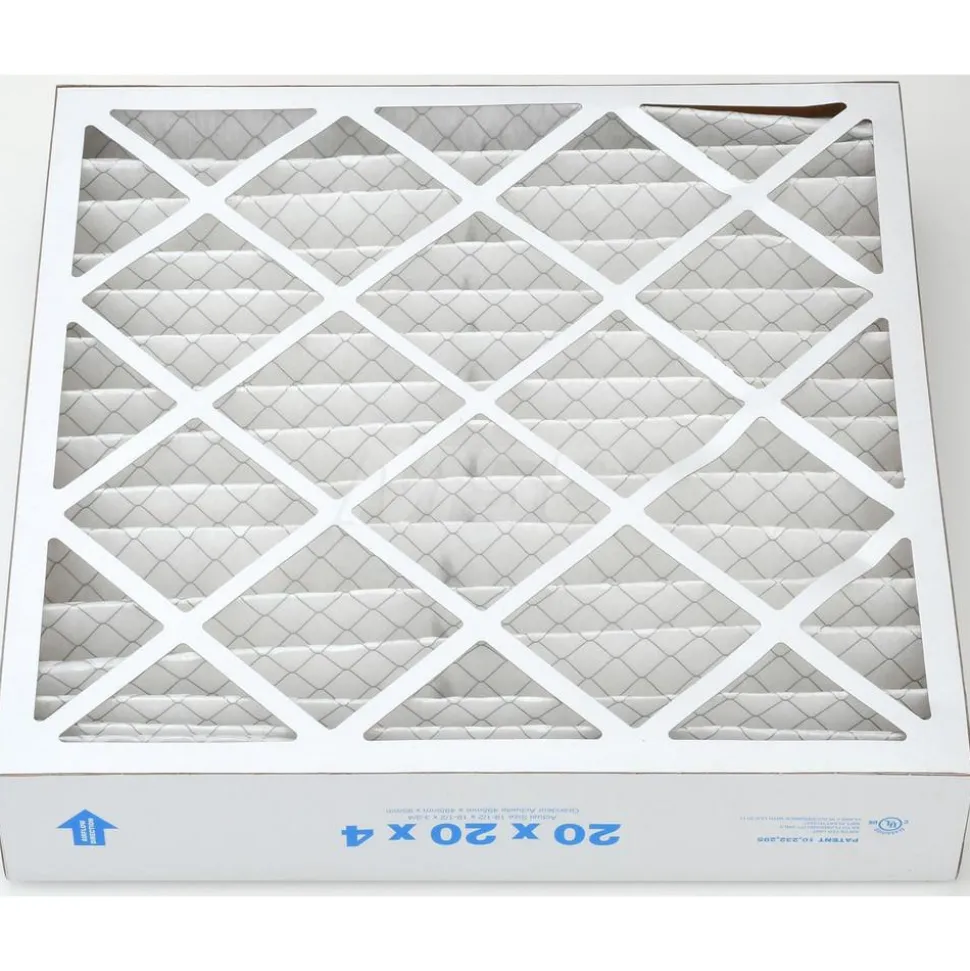 Pleated Air Filter: Wire-Backed Pleated, MERV 8, Synthetic, 35% Efficient, 20" High, 20" Wide, 4" Deep