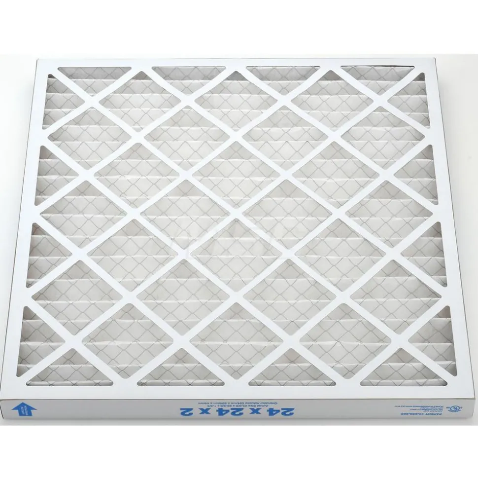 Pleated Air Filter: Wire-Backed Pleated, MERV 8, Synthetic, 35% Efficient, 24" High, 24" Wide, 2" Deep
