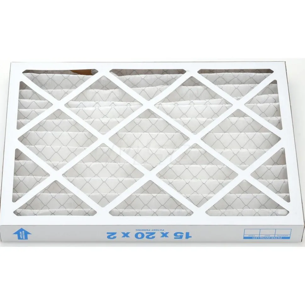 Pleated Air Filter: Wire-Backed Pleated, MERV 8, Synthetic, 35% Efficient, 15" High, 20" Wide, 2" Deep