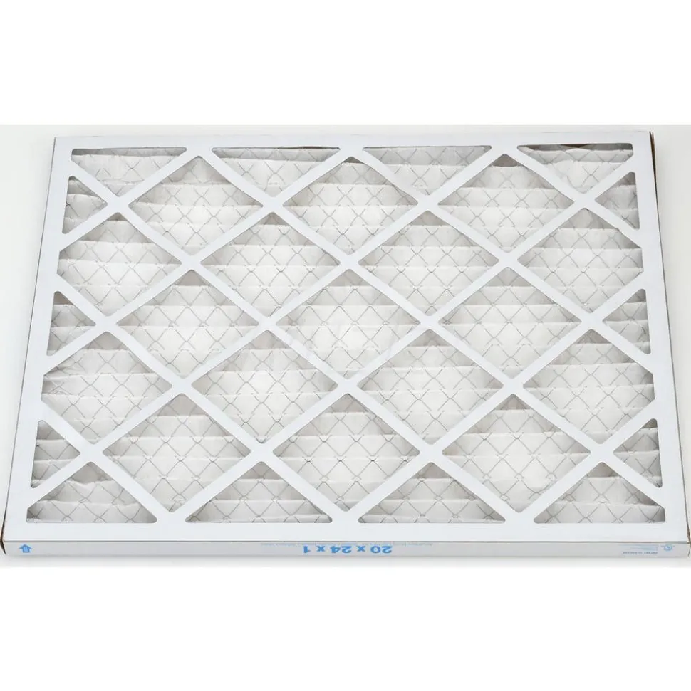 Pleated Air Filter: Wire-Backed Pleated, MERV 8, Synthetic, 35% Efficient, 20" High, 24" Wide, 1" Deep