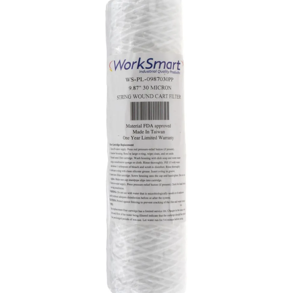 Plumbing Cartridge Filter: 2-1/2" OD, 9-7/8" Long, 30 micron, Polypropylene