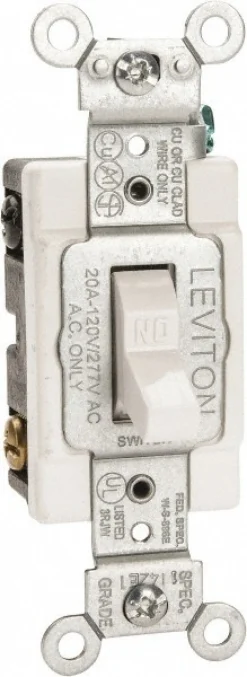 2 Pole, 120 to 277 VAC, 20 Amp, Commercial Grade Toggle Wall Switch