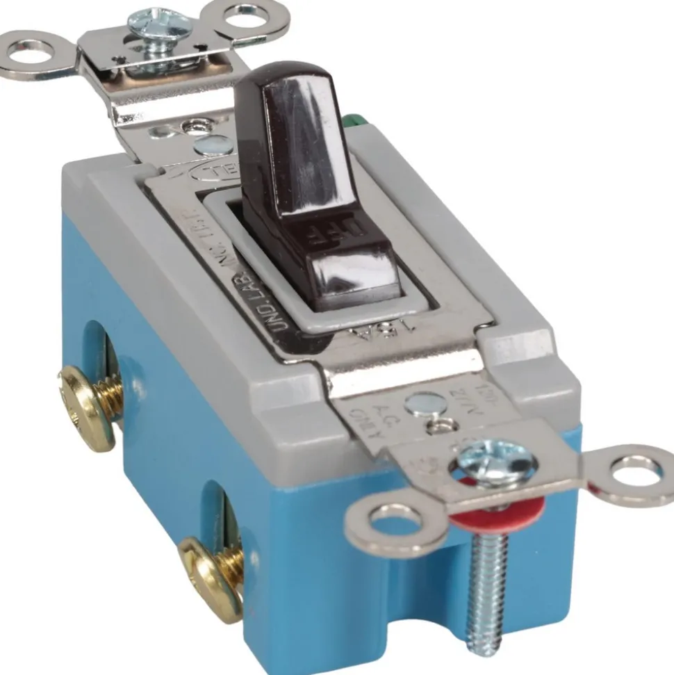 1 Pole, 120 to 277 VAC, 15 Amp, Industrial Grade Toggle Wall Switch