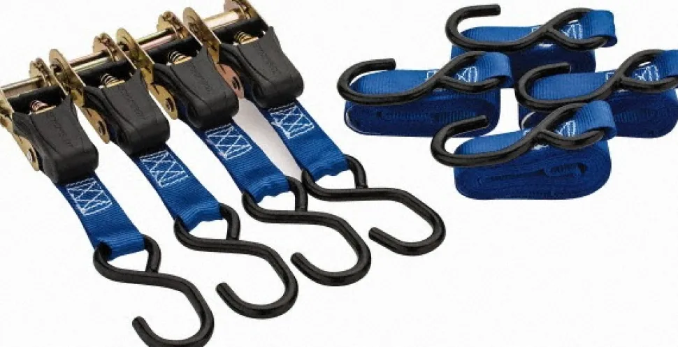 Polyester Ratchet Strap Tie Down: 10' Long, 1" Wide, 1200 lb Breaking Strength, 400.000 lb Load Capacity