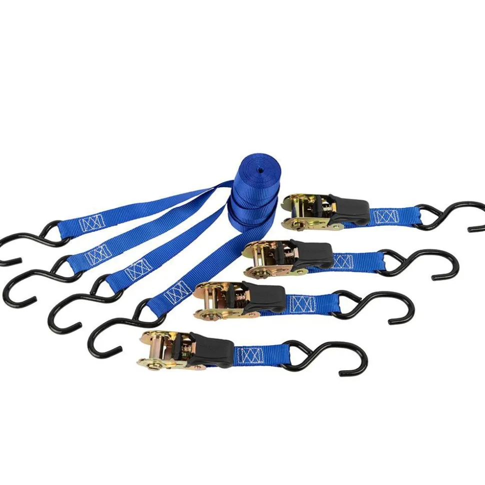 Polyester Ratchet Strap Tie Down: 10' Long, 1" Wide, 1200 lb Breaking Strength, 400.000 lb Load Capacity