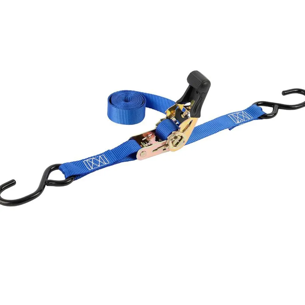 Polyester Ratchet Strap Tie Down: 10' Long, 1" Wide, 1200 lb Breaking Strength, 400.000 lb Load Capacity