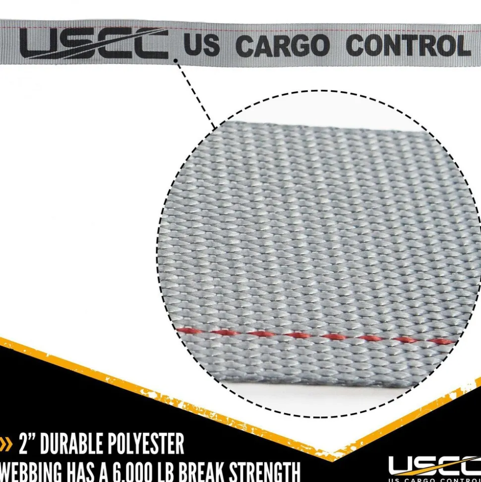Polyester Ratchet Strap Tie Down: 16' Long, 2" Wide, 4400 lb Breaking Strength, 1467.000 lb Load Capacity