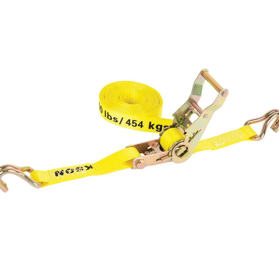 Polyester Ratchet Strap Tie Down: 25' Long, 1" Wide, 3000 lb Breaking Strength, 1000.000 lb Load Capacity
